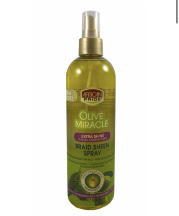 African Pride Olive Miracle Extra Shine Braid Sheen Spray 12 oz