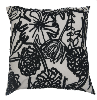 *Black Floral Embroidered Pillow