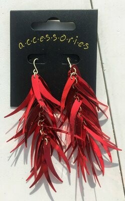 Red Party Feather Dangly Earrings