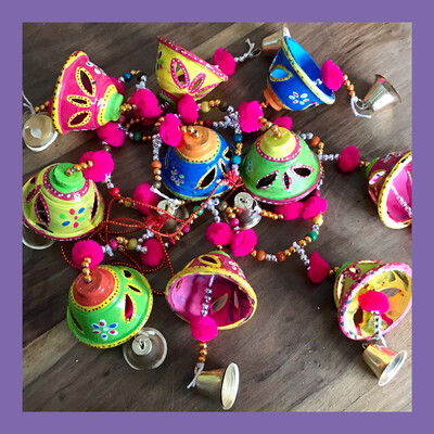 Multi Coloured Decorative Beaded Hanging Bell Garland.
