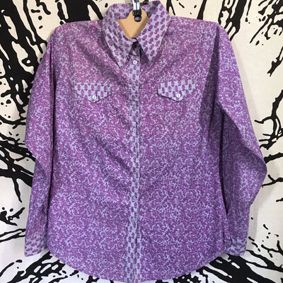 Cotton Fitted Shirt- Grey/Lilac Print (40” Chest)