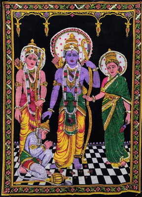 Lord Sita Ram With Laxman Deity Wall Hanging Tapestry 