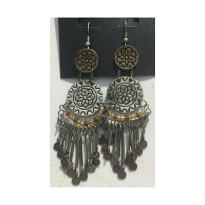 Aztec Coin & Bead Dangly Earrings