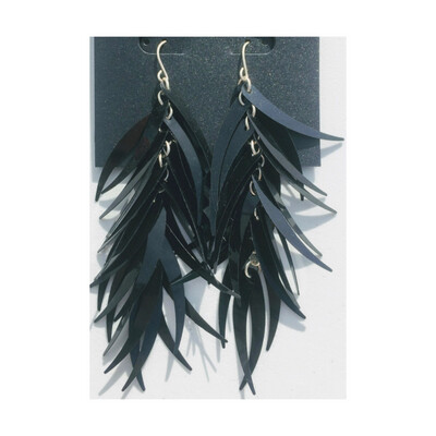 Black Party Feather Dangly Earrings