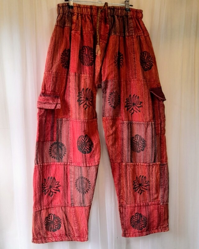 SG - Fleece Lined Patchwork Cotton Cargo Trousers -  RED