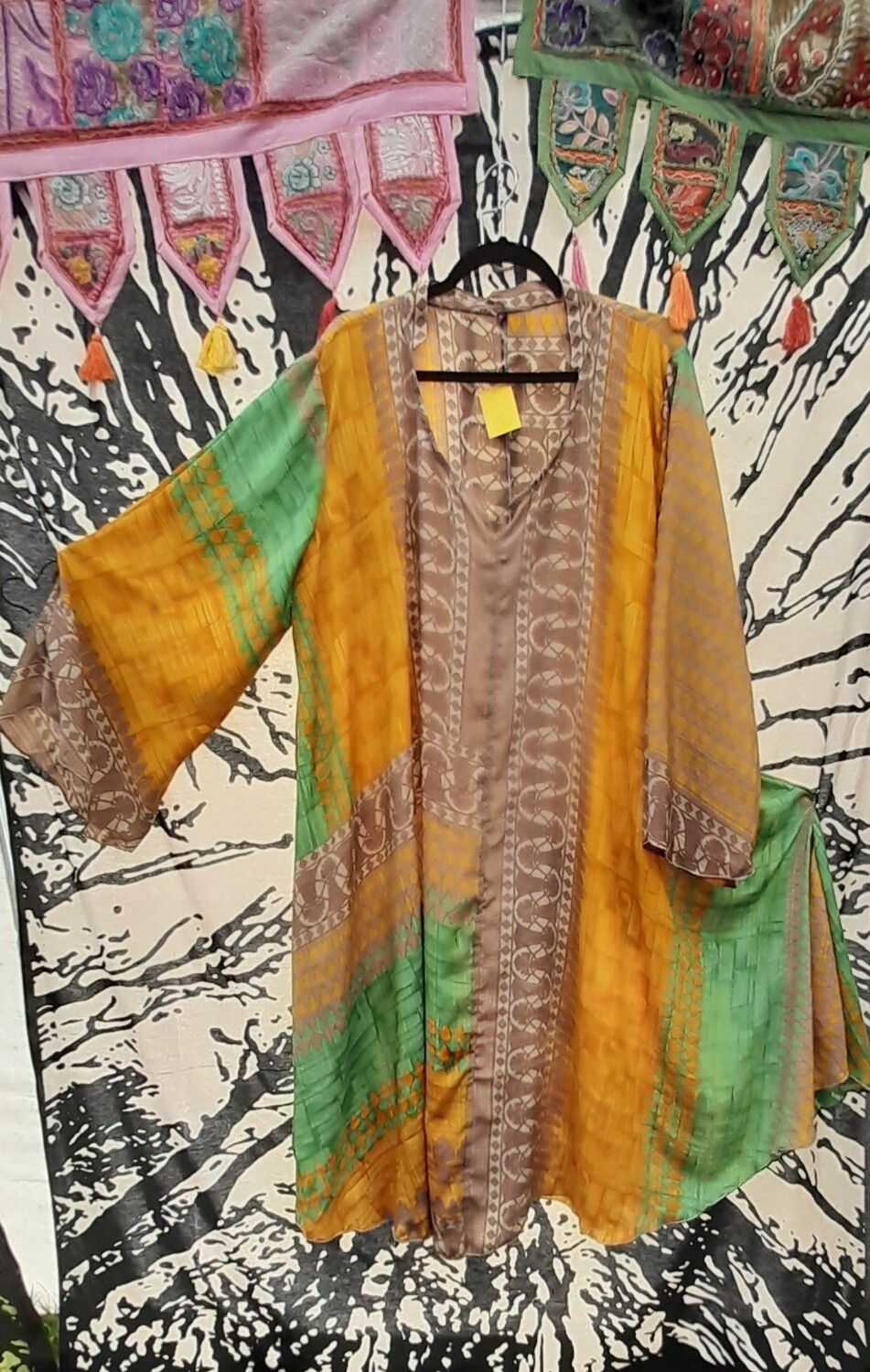 Umbrella Dress #5 - Green & Gold Print- 60" Bust/Chest
