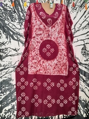 Merlot Wine Batik Tie Dye Kaftan Dress (58