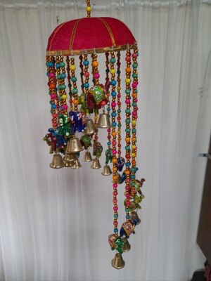 Decorative Elephant Beaded Hanging Bell Garland.- PINK