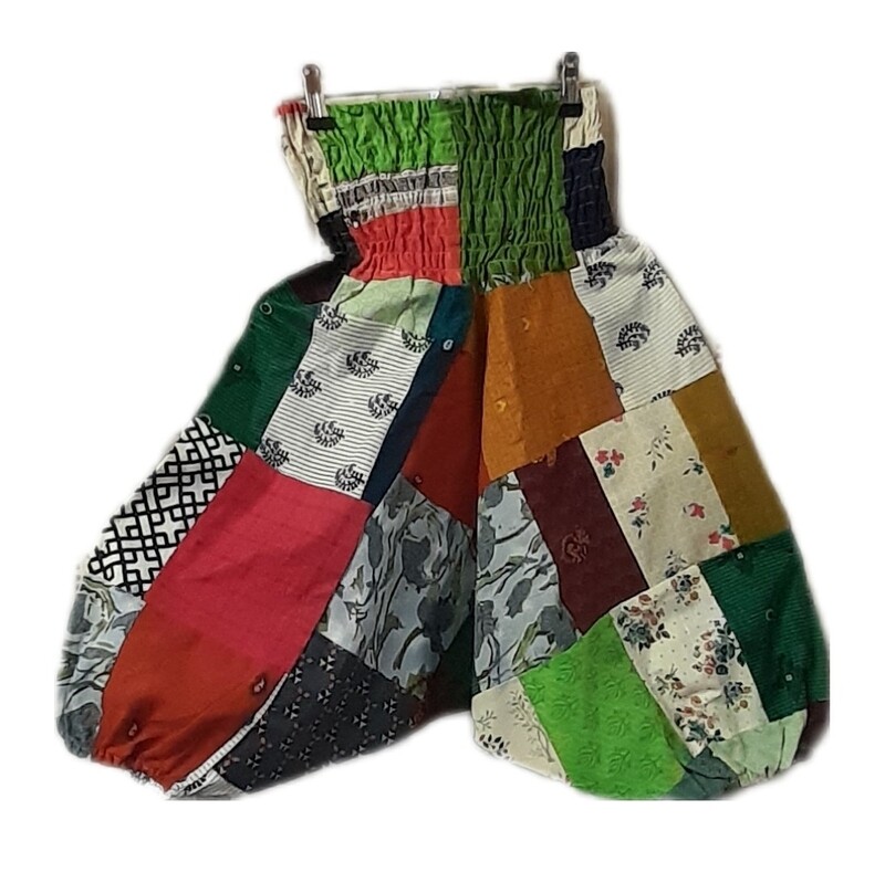 Kids Cotton Patchwork Harem Ali Baba  Pants - MULTI