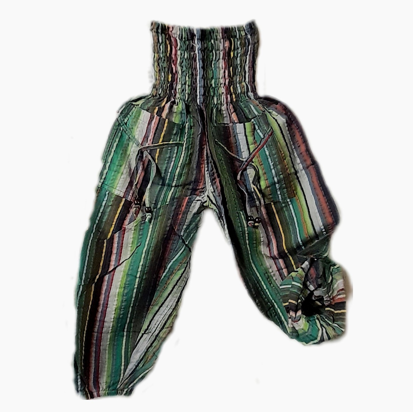 Kids Bead Pocket Seersucker Trousers - GREEN