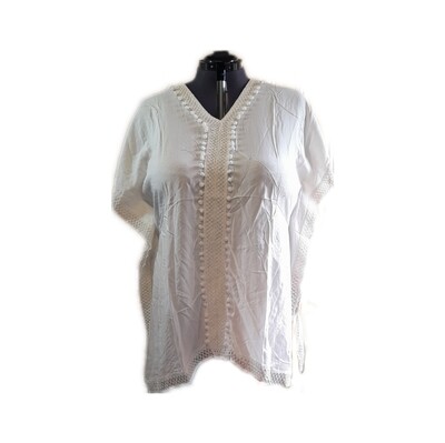 White Summer Top with Lace & Bobble Detail