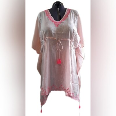 Lightweight Cotton Summer Top with Pink Embroidery