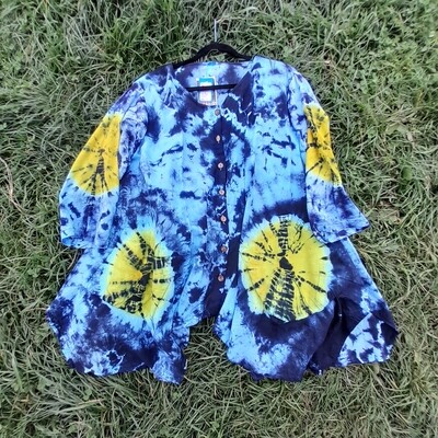 Blue /Yellow Tie Dye Top with Pockets