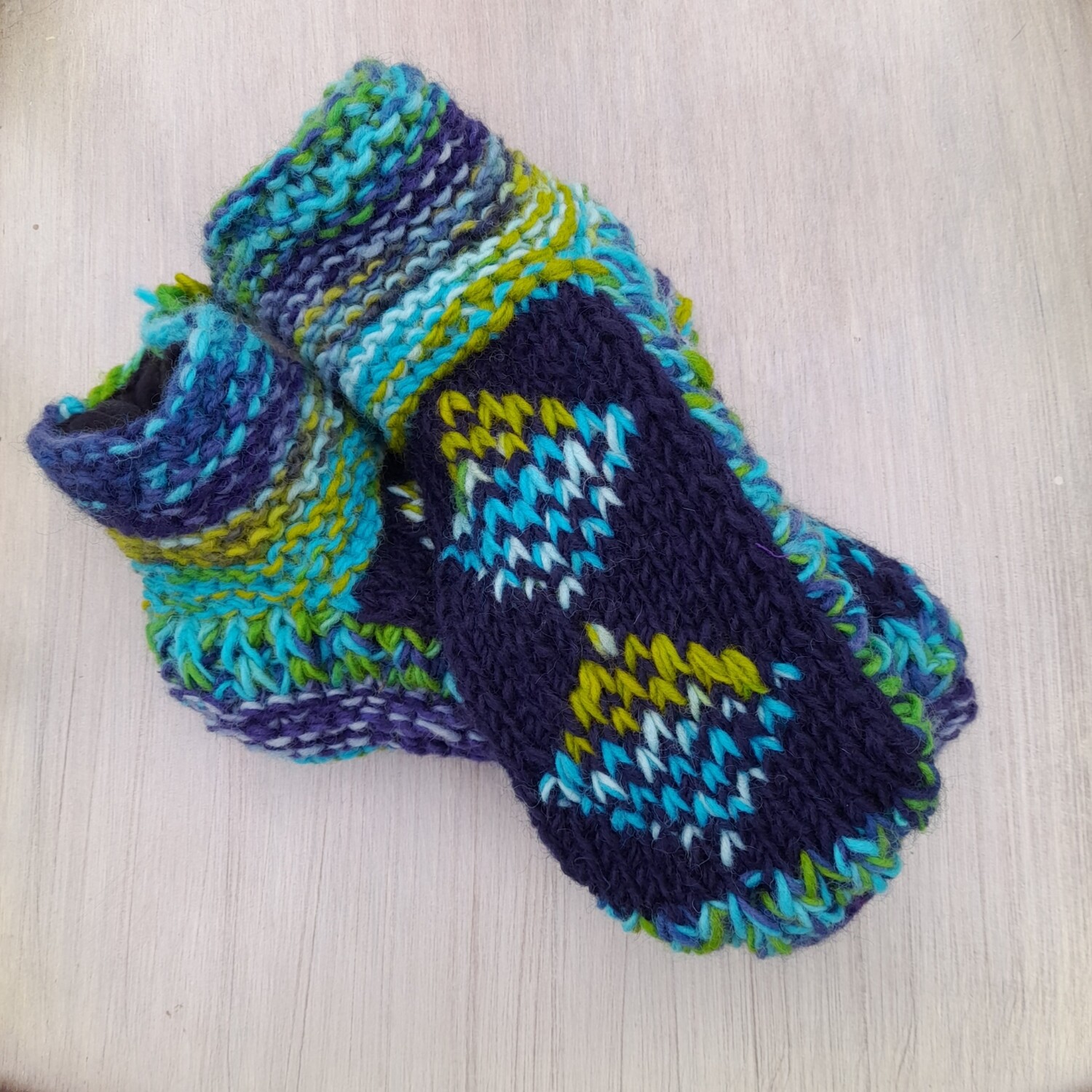 Fleece Lined Slipper Socks - Blue Green Multi