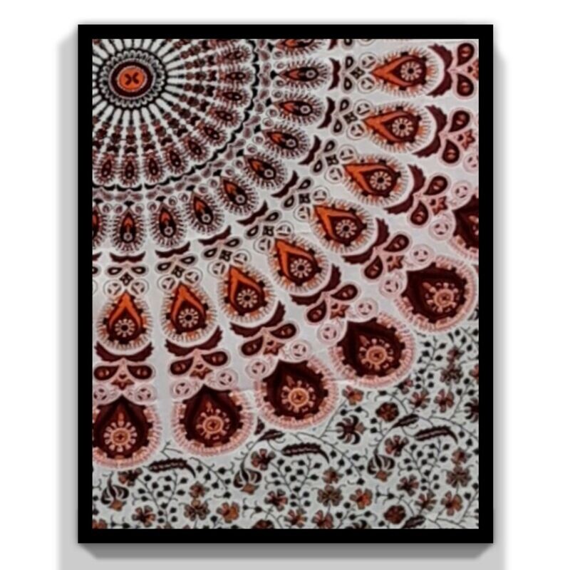 100% Cotton  Mandala Throw, Single - Orange, Black & White