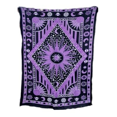 100% Cotton Mandala Throw, Single - Purple & Black
