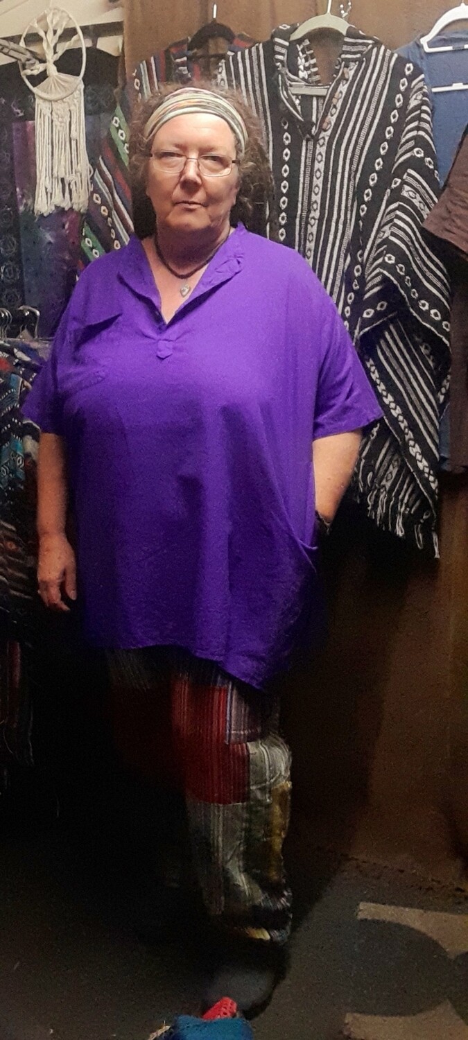 Short Sleeved 100% Cotton Shirt - Purple - 60" Chest/Bust