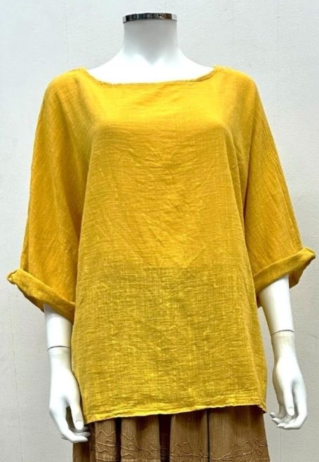 Italian Yellow Cotton 3/4 Sleeve Blouse 50" Bust