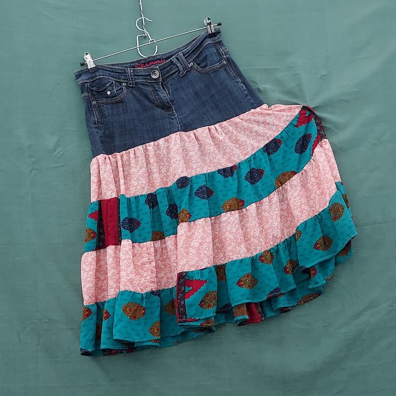 Hippished Original Upcycled Gypsy Jean Skirt Size 14