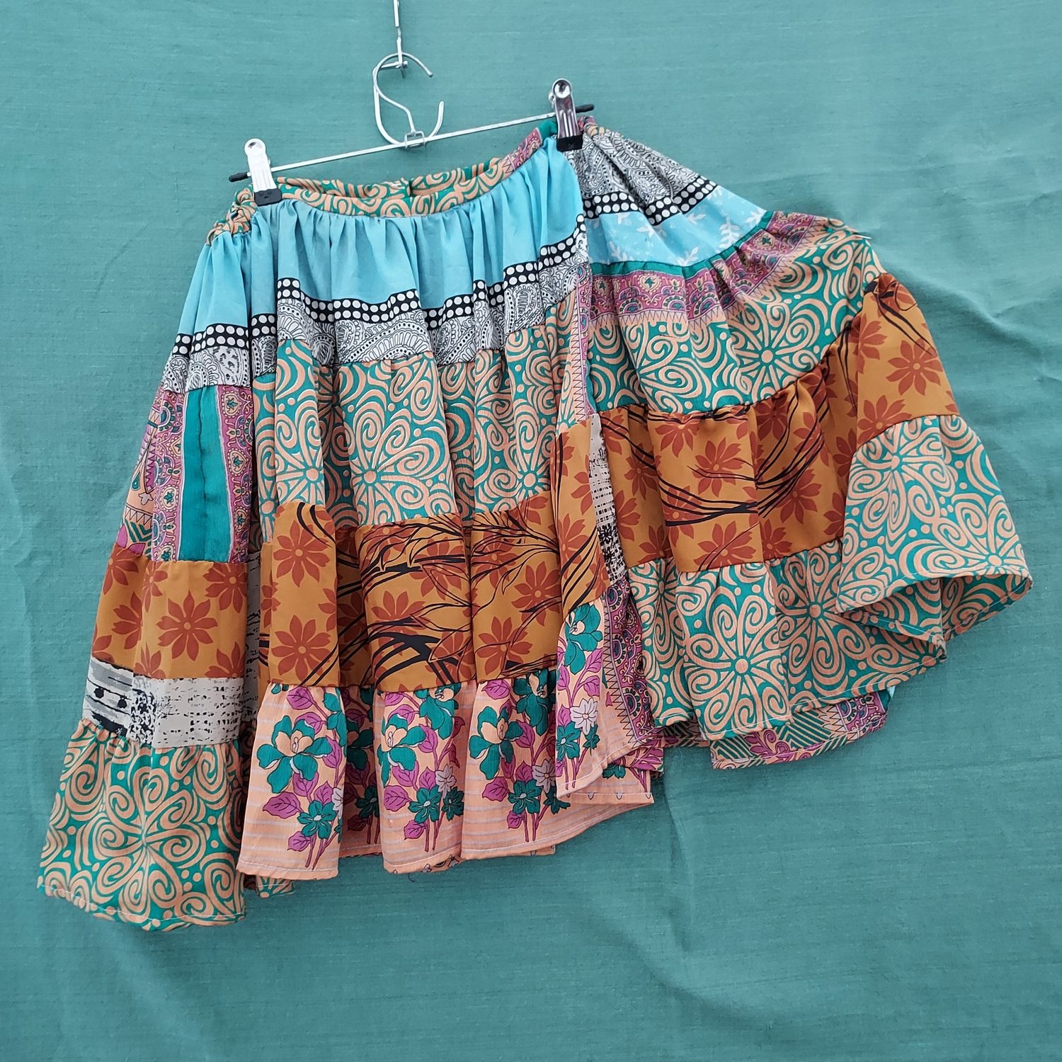 Upcycled/Recycled Sari Elasticated Floaty Tiered Skirt
