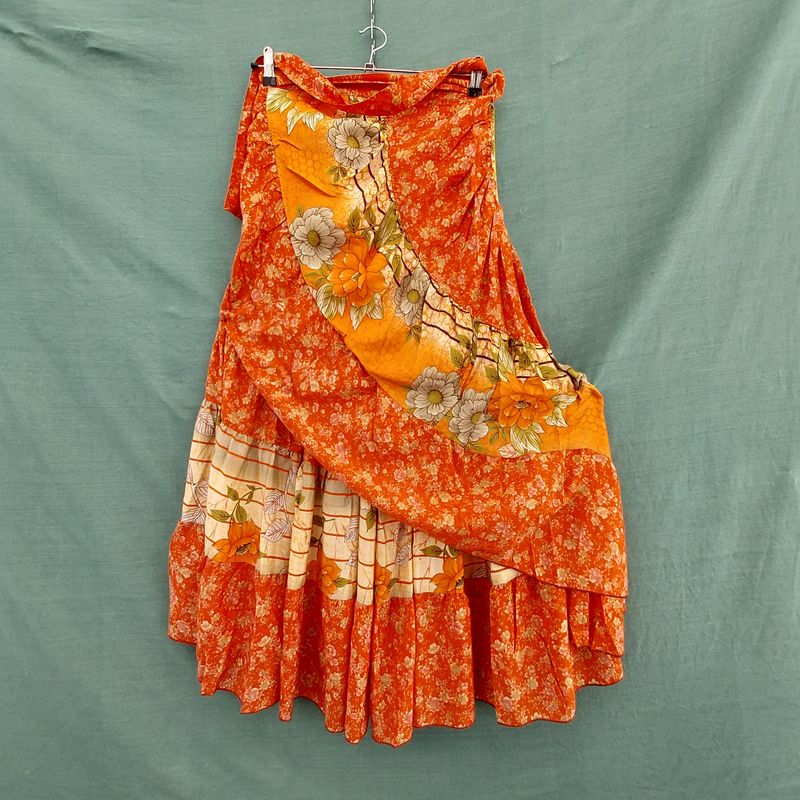 
Upsycled Recycled Sari Material Tiered Sweep Front  Wrap Skirt