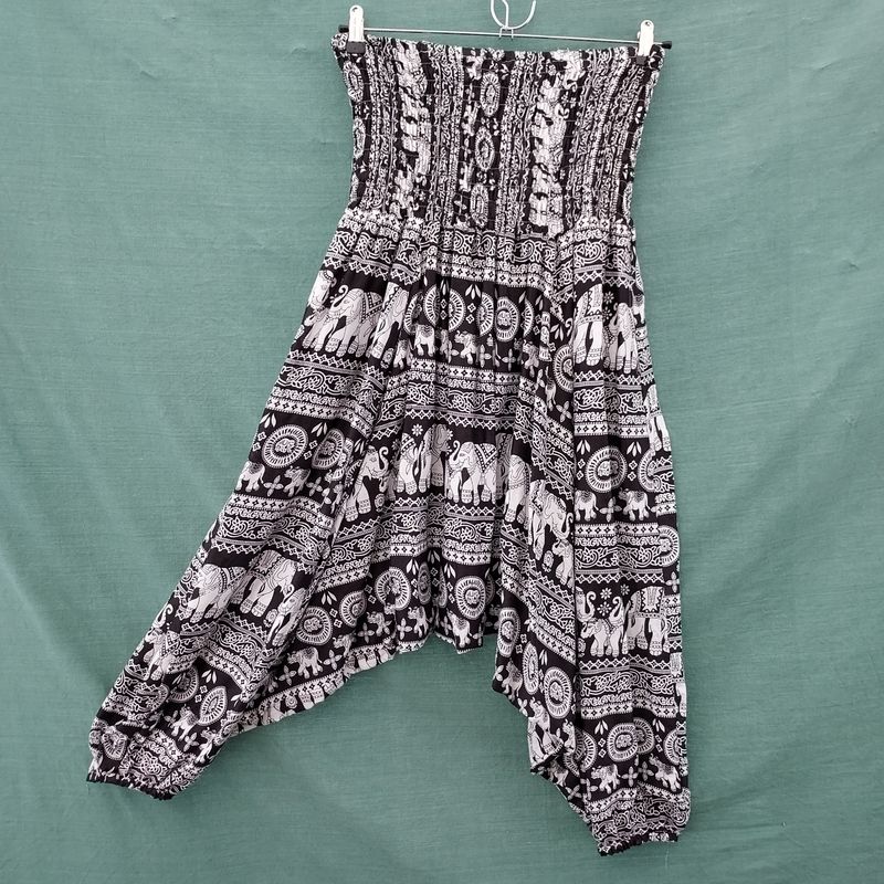 SG - Elephant Print Harem Ali Baba Trousers - BLACK - 60"