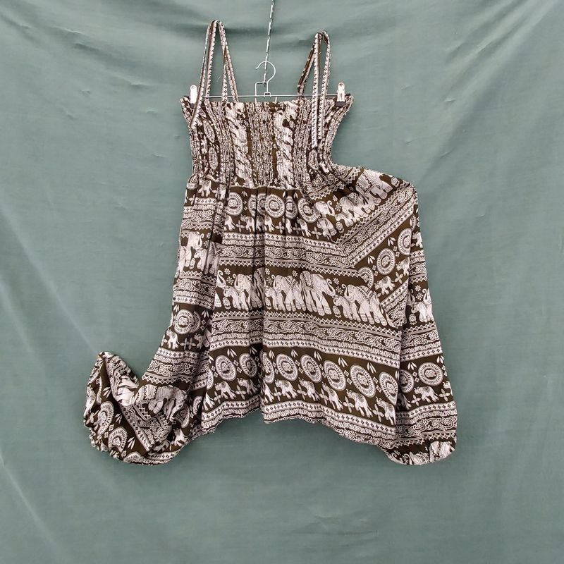 SG - Elephant Print Harem Ali Baba Trousers -DARK KHAKI - 60"