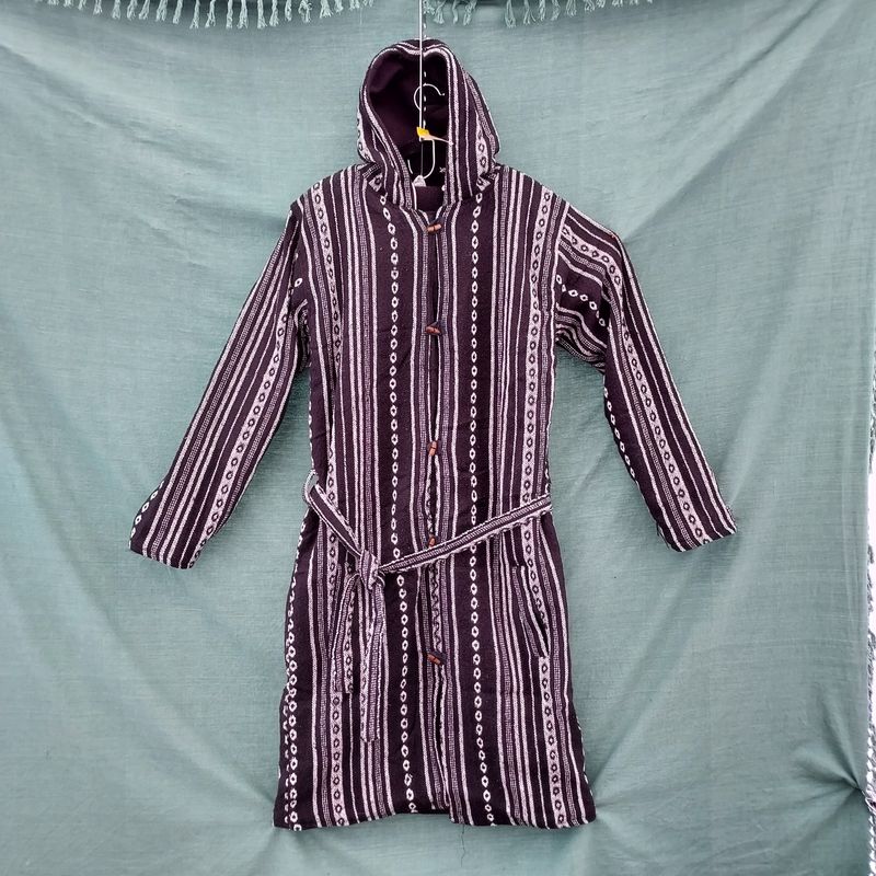 Extra Long, Fleece lined woven cotton coat jacket.