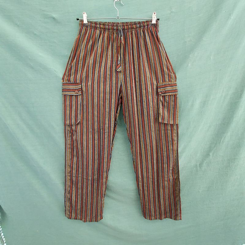 Unisex Lightweight Striped Trousers  46" Hip - Green/Orange