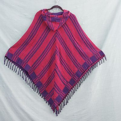 SG - CASHMILON HOODED PONCHO - Blue/Red Stripe