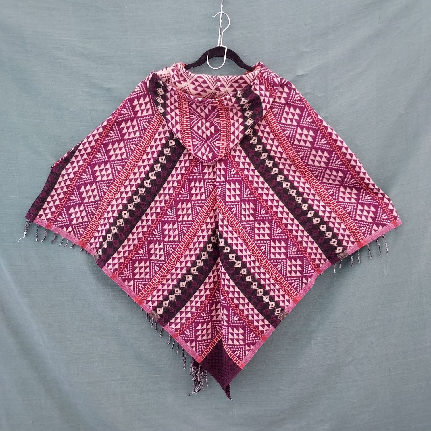 SG - CASHMILON HOODED PONCHO - Wine/Taupe Print