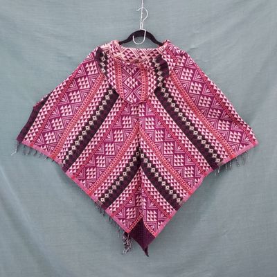 SG - CASHMILON HOODED PONCHO - Wine/Taupe Print