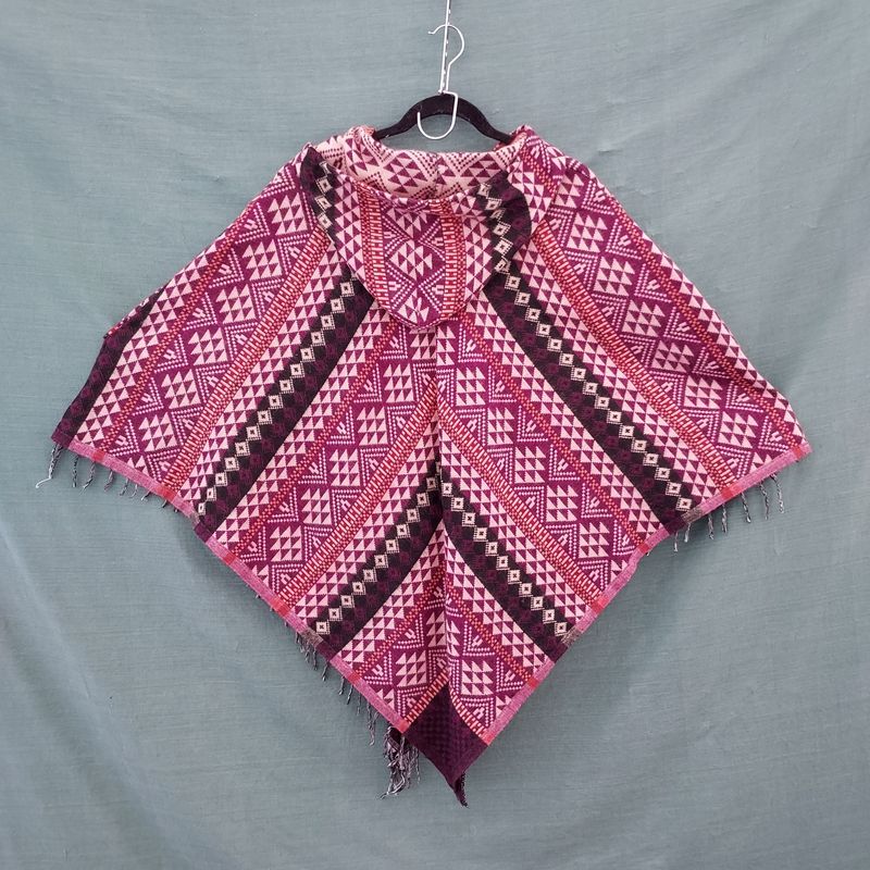 SG - CASHMILON HOODED PONCHO - Wine/Taupe Print