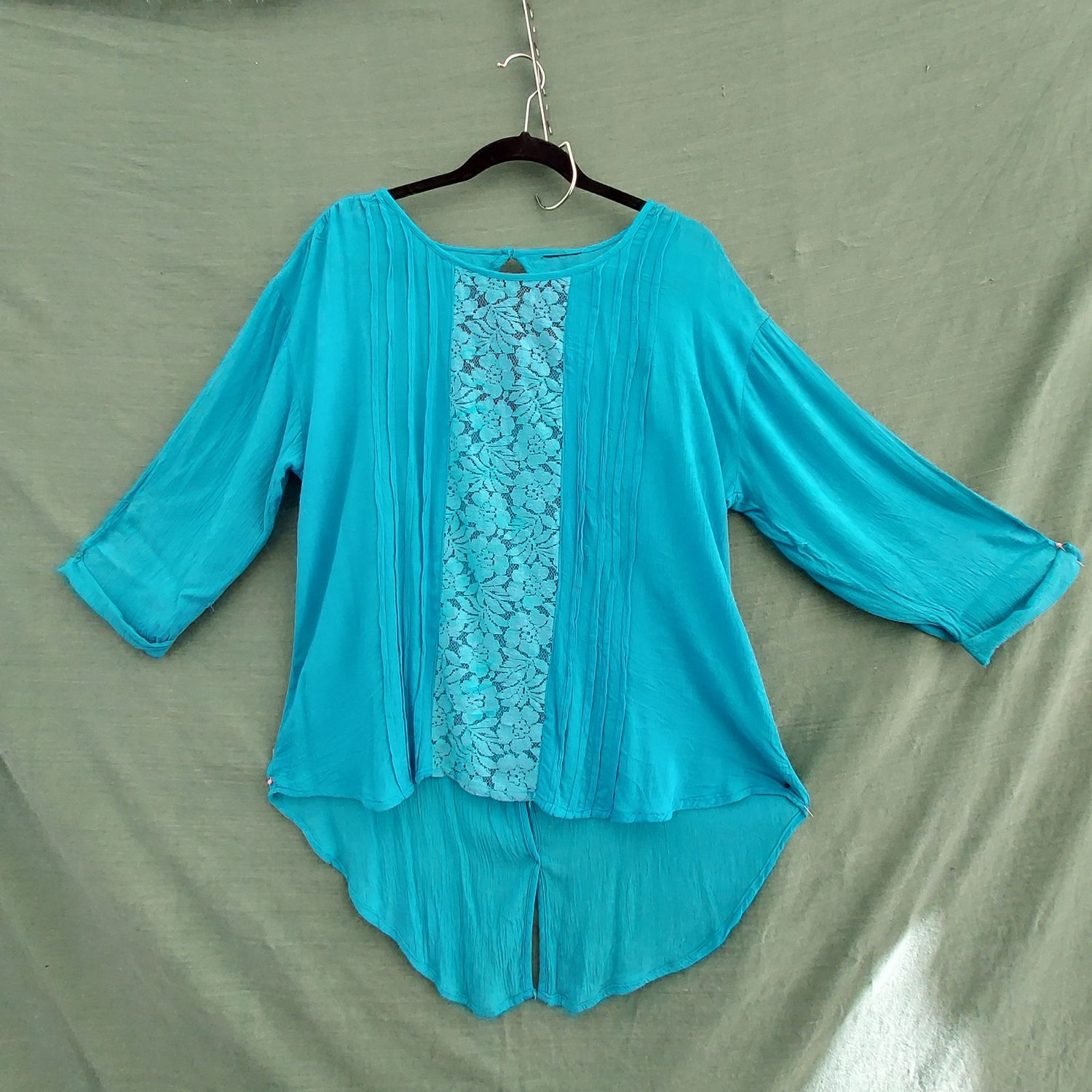 SG - Pale Blue Button Back, Lace Front Blouse 40" Bust