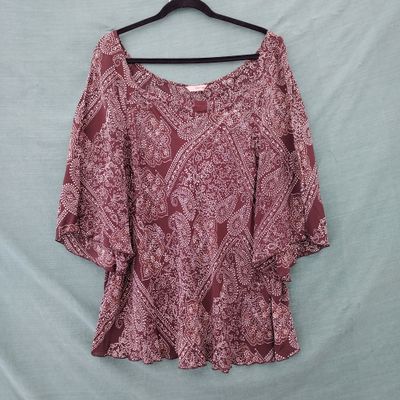 SG - Chocolate Brown Floaty Blouse with pale polkadot pattern print. 60" bust