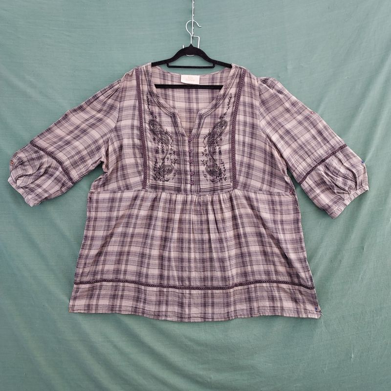 SG- Country cowgirl style Grey checked Blouse with embroidered front panel 56" Bust