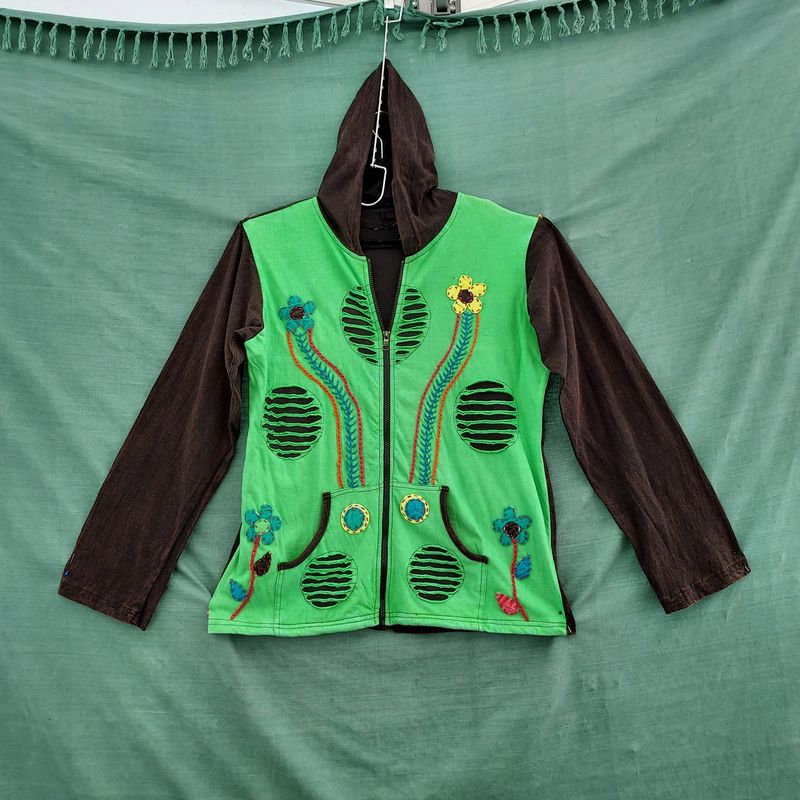 Razor Cut Cotton Hoodie - Black/Green  40" Bust