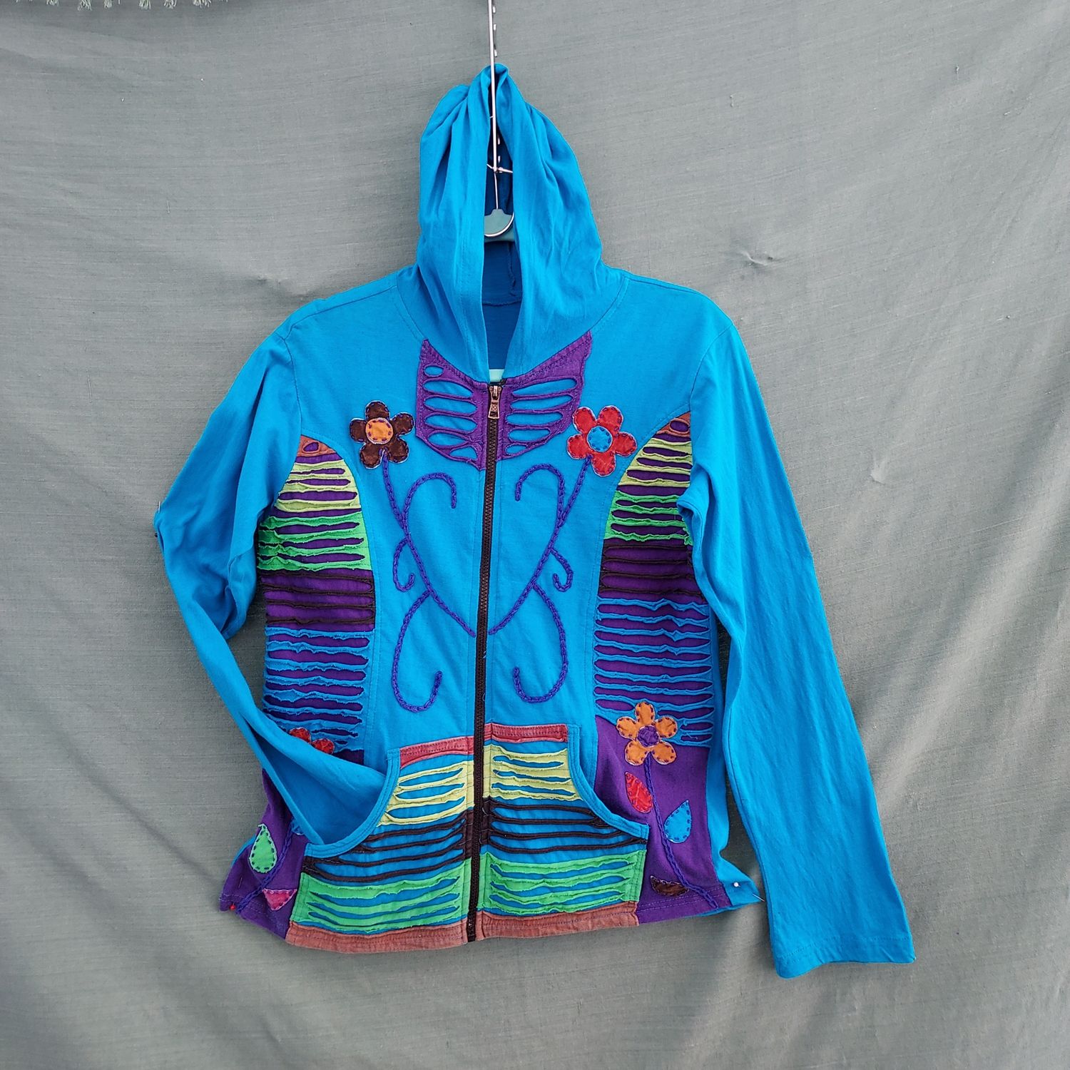 Razor Cut Cotton Hoodie - Blue/Purple  40" Bust