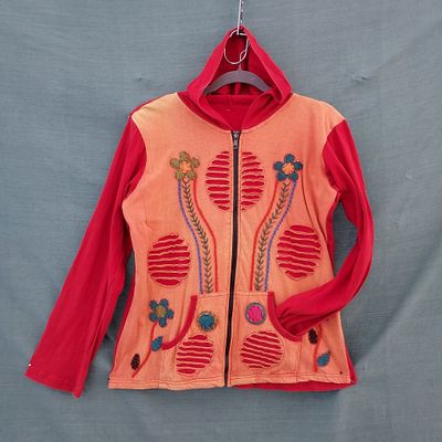 Razor Cut Cotton Hoodie - Red/Orange  40" Bust