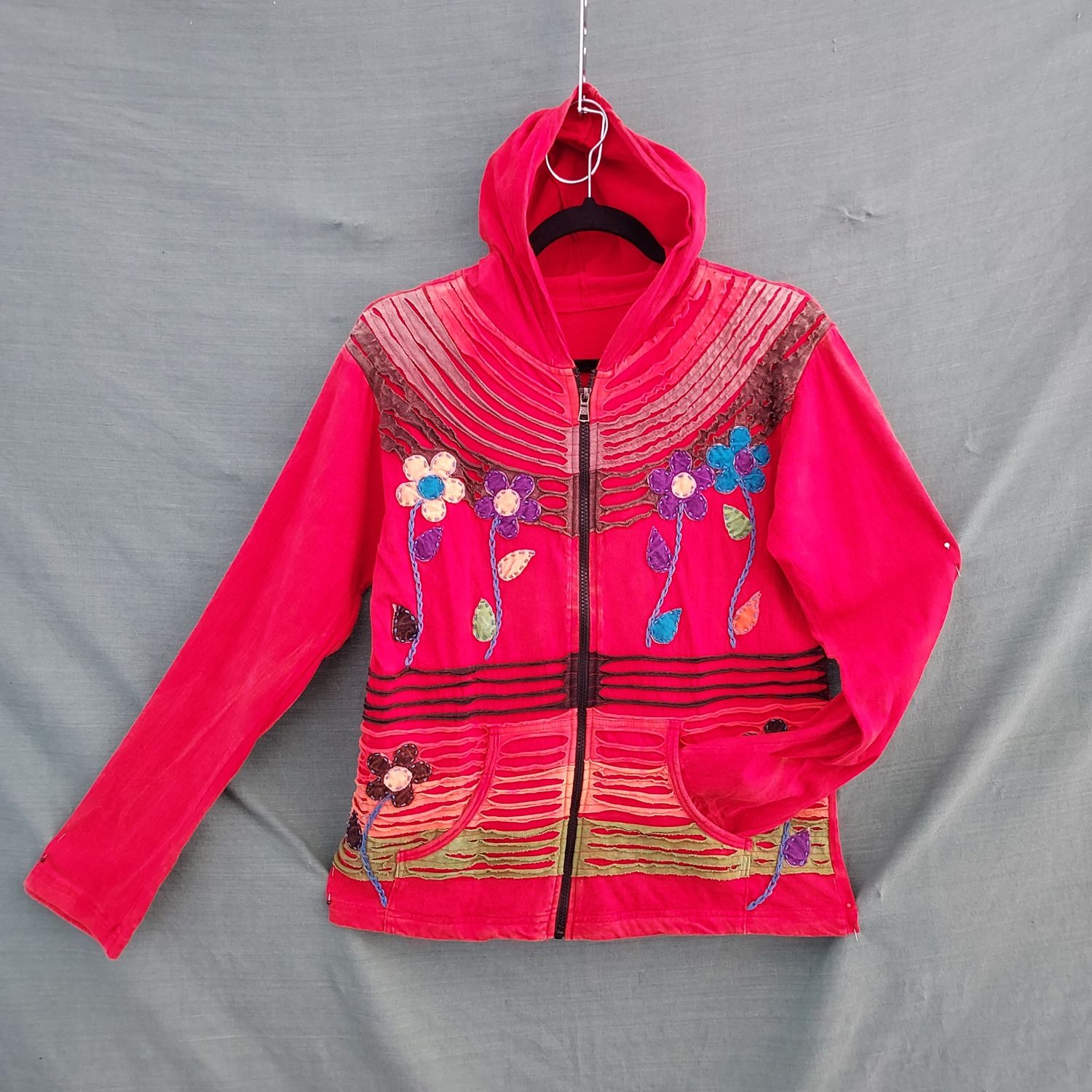 Razor Cut Cotton Hoodie - Red Multi  38" Bust