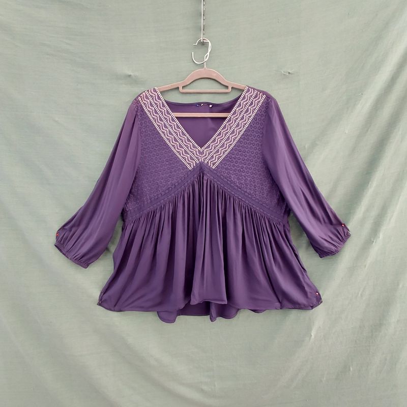 Navy Blue V Neck Smock Top- 46" Bust
