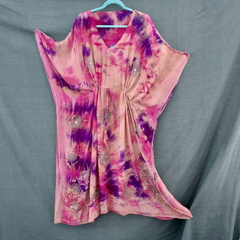 SG - Recycled Sari, Draw String Kaftan Robe Tunic Dress