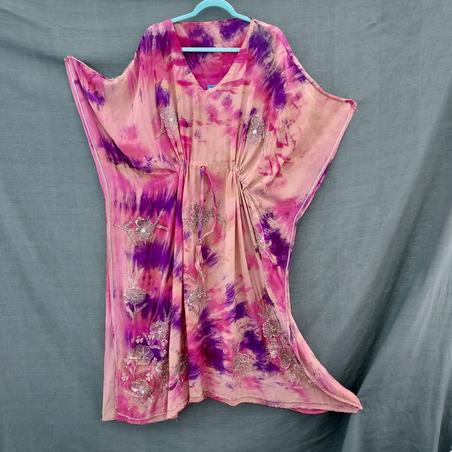 SG - Recycled Sari, Draw String Kaftan Robe Tunic Dress