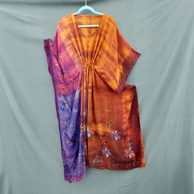 SG - Recycled Sari, Draw String Kaftan Robe Tunic Dress (62" Bust/Hip)