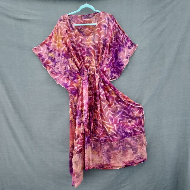 SG - Recycled Sari, Draw String Kaftan Robe Tunic Dress (62" Bust/Hip)