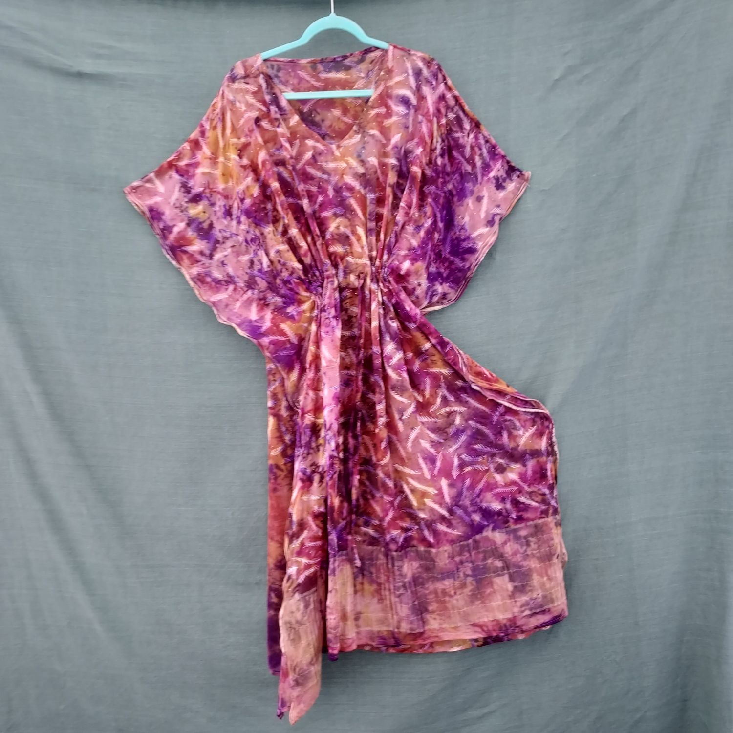SG - Recycled Sari, Draw String Kaftan Robe Tunic Dress (62" Bust/Hip)