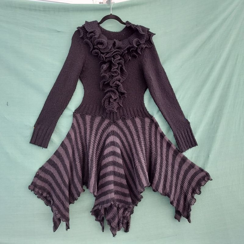 Fabulous Black & Grey Frilly Pixie Jumper Dress- 34" Bust