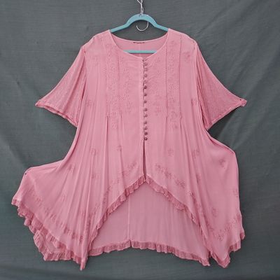 Pale Dusty Pink Curved Hem Blouse -  34" Bust