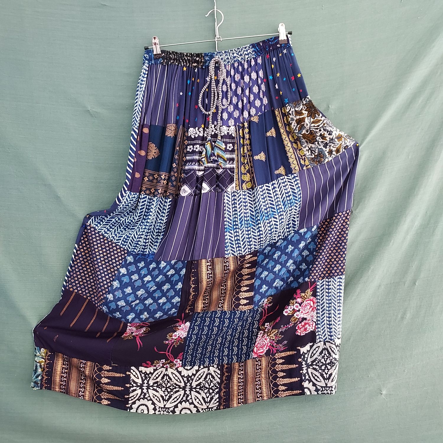 SG - Navy Multi Elasticated Patchwork Skirt