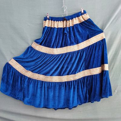 SG - Royal Blue Velvet Elasticated Gold Trim Gypsy Skirt